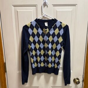 Vintage J Crew Merino Wool Argyle Cardigan Sweater size S